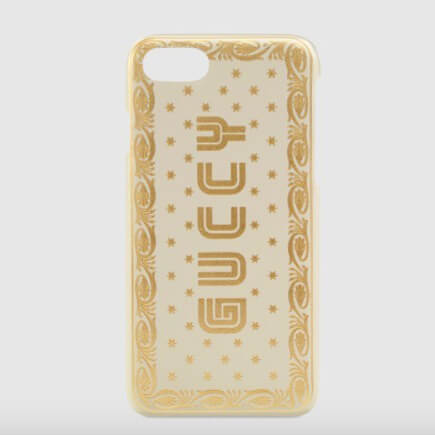 グッチ GUCCY プリント iPhone 7 ホワイト ゴールド フレーム スター GUCCY プリント入り ブラック レザー 519695 0GUYN 8711