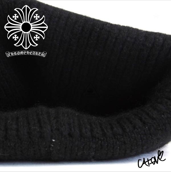 CHROME HEARTS 十クロムハーツ キャップ 偽物十【カシミアニット帽/ブラック&ホワイト】◆◆