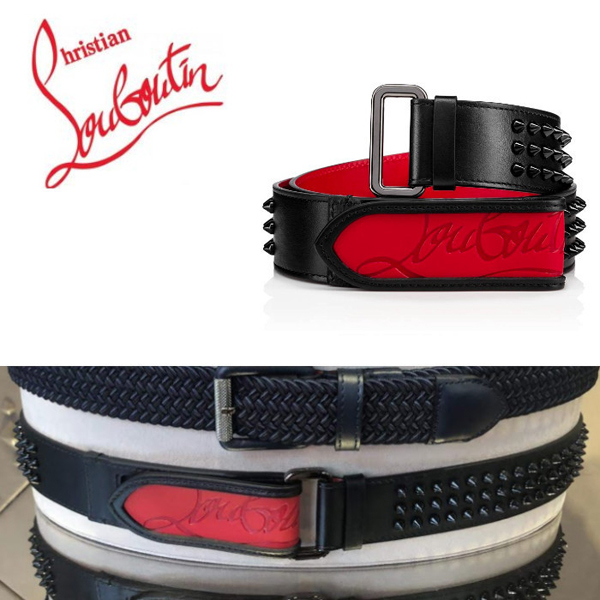 20W◆クリスチャン ルブタン ベルト 偽物◆メンズベルト◆【Christian louboutin Loubi Belt】◆ブラック 3195160CM53
