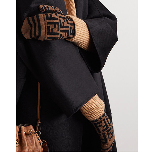 フェンディ カシミヤウールブレンド 手袋 偽物ミトン brown