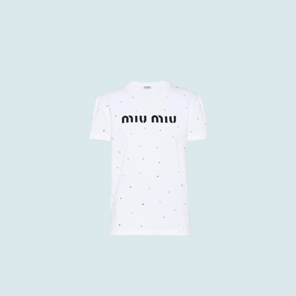 ミュウミュウ★装飾付 ジャージー Tシャツ 偽物MJN240_1XE1_F0009