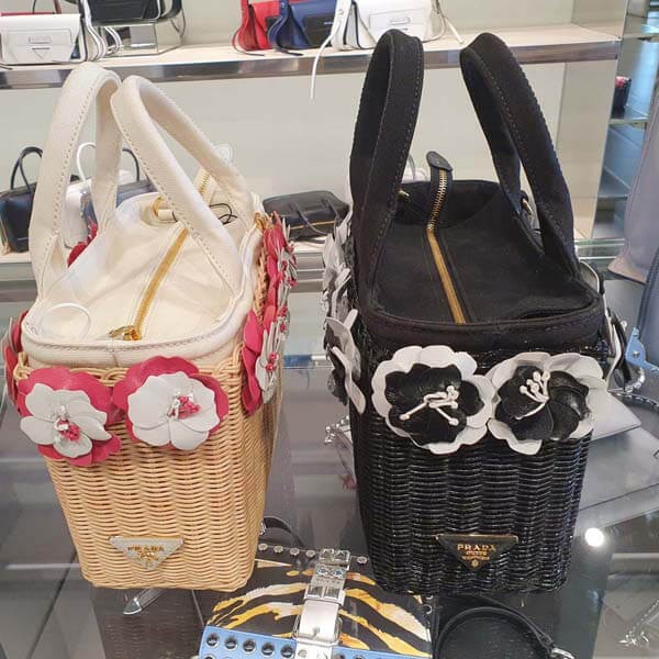 お洒落に♪プラダお花付き♪枝編み×カナパ♪カゴトートバッグ偽物S2way