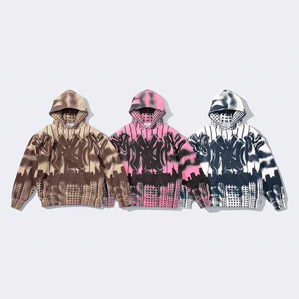 シュプリーム x ニューヨーク ヤンキース エアブラシ フーデッド スウェットシャツ