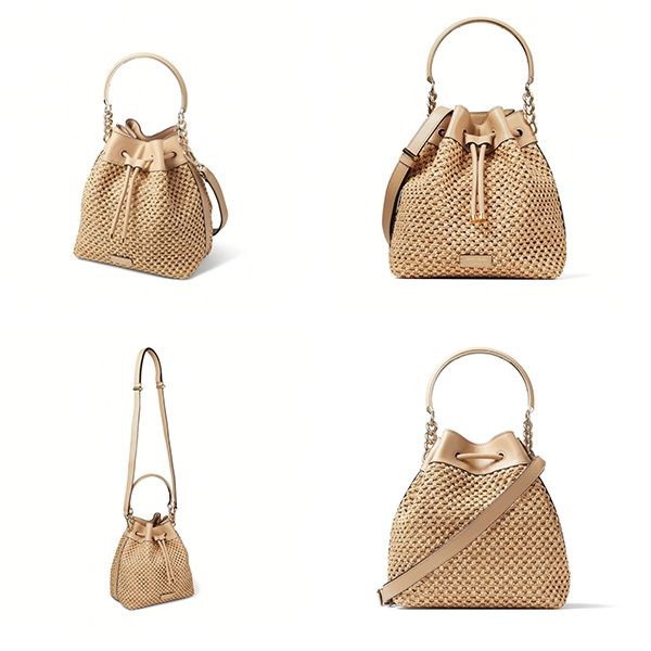 JIMMY CHOO 偽物★かご ラフィア ボンボンバケット 2way バッグ 3色 BONBONBUCKETVQU