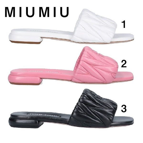 【Miu Miu 偽物】FLAT スリップオン キルト ロゴ サンダル 3色 5XX605 3LM5 F0002